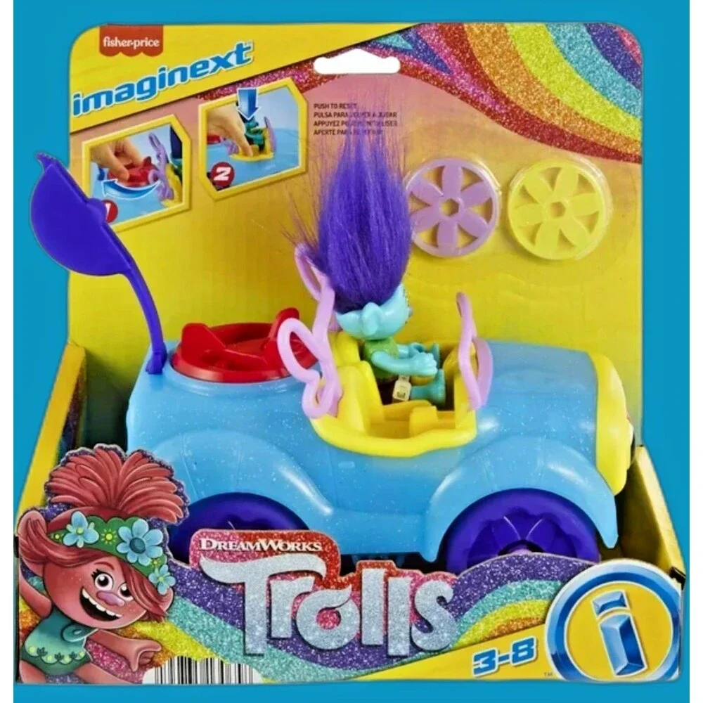 Fisher-Price Imaginext DreamWorks TROLLS BRANCH Figure Buggy Car Launcher NEW